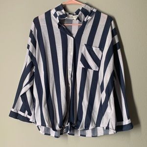 Long sleeve blue & white stripped knot blouse